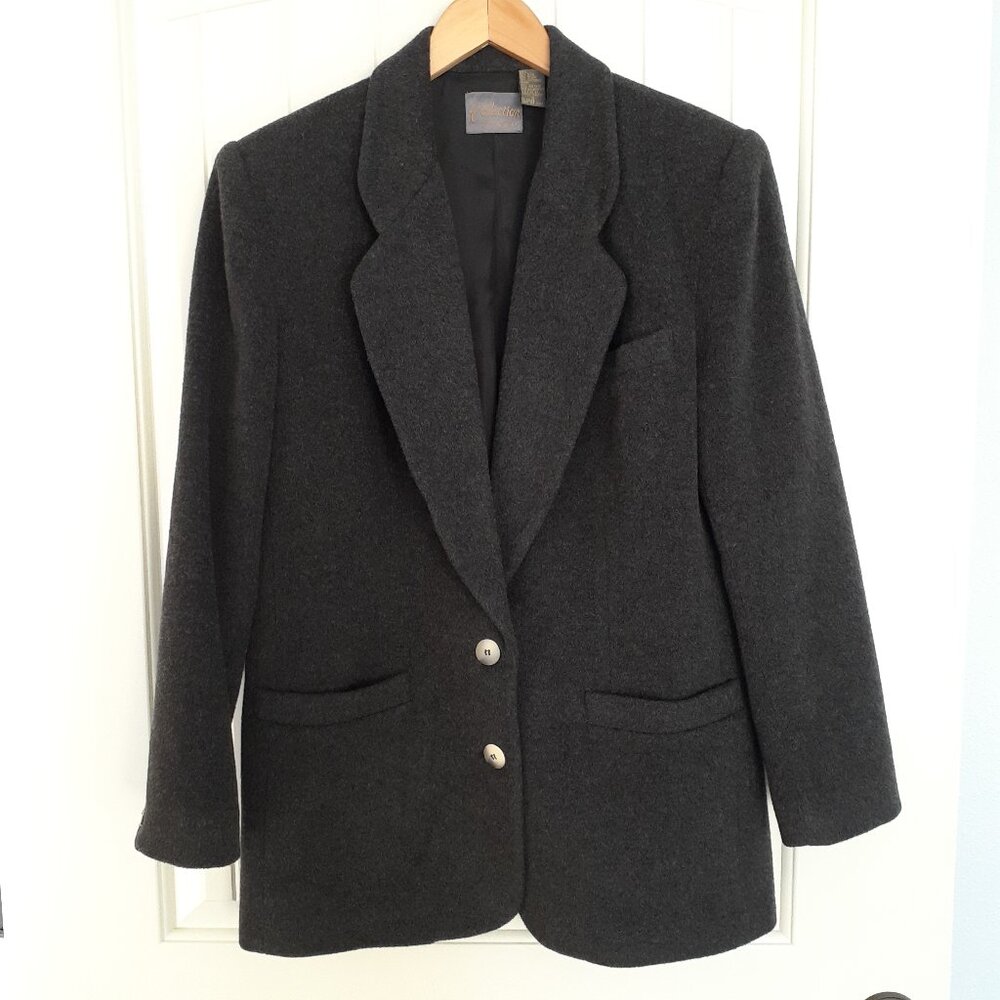 Vintage Nordstrom Point of View Wool Cashmere 2-Button Blazer Gray Size 8